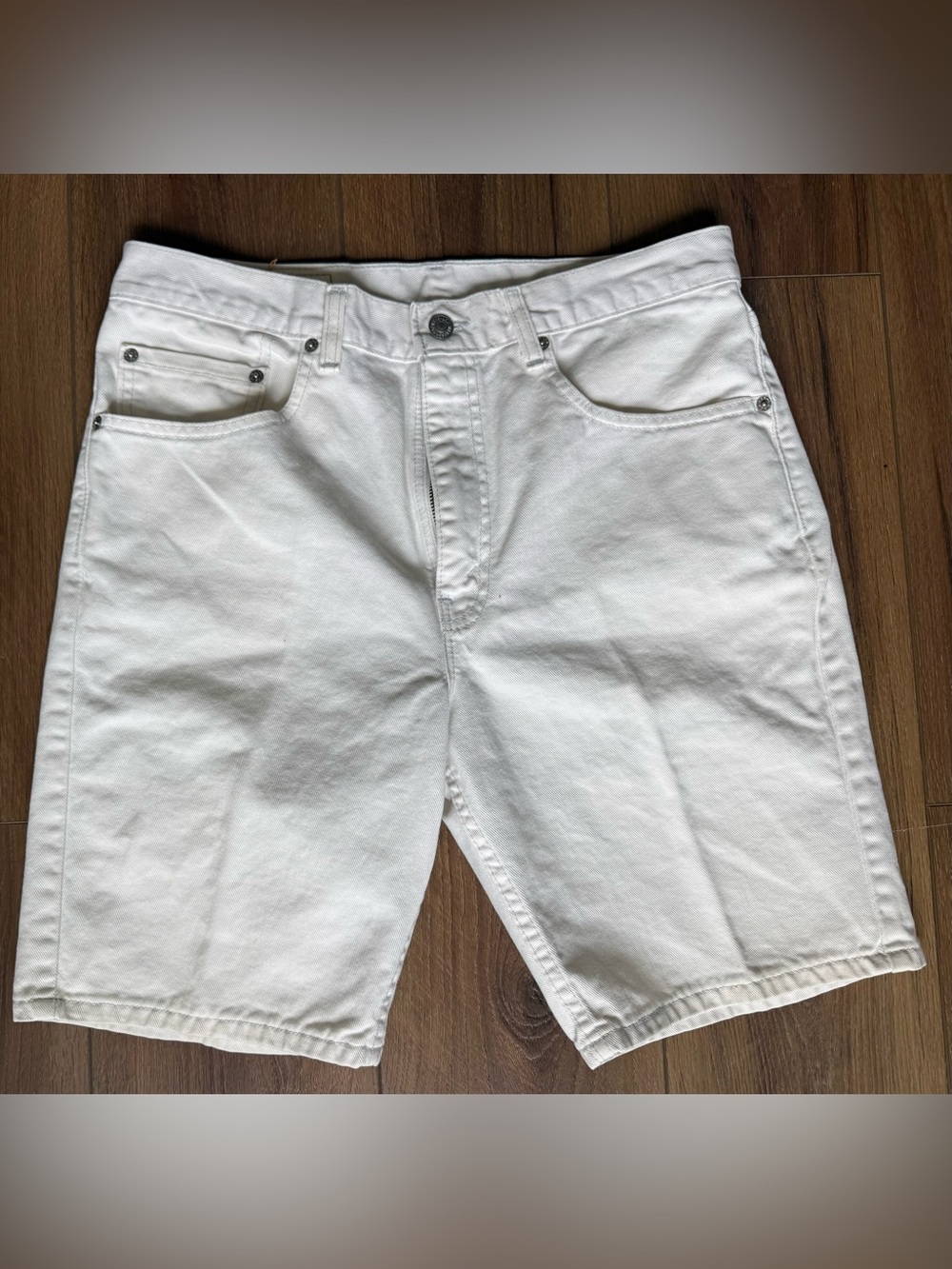 Vintage 90s Levis 505 Jean Shorts Size 33 White Regular Fit Denim Jorts USA Made